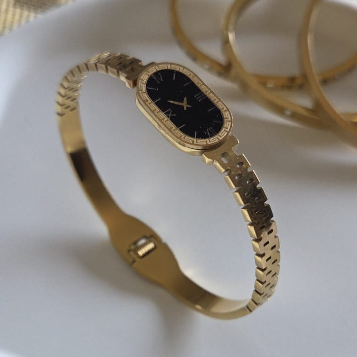 Gold oval bangle watch
