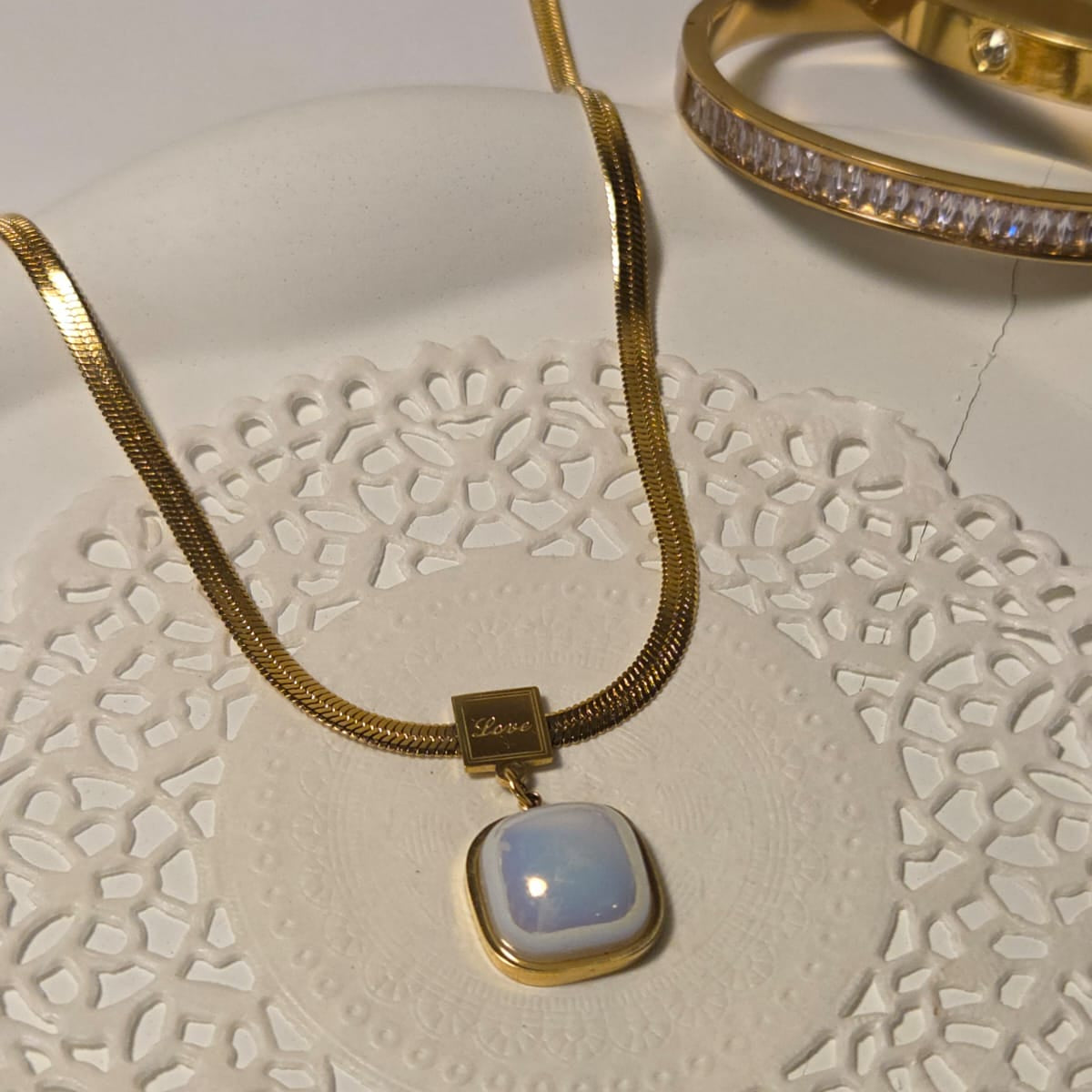 Opal "Love" Square Pendant Necklace