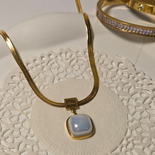 Opal "Love" Square Pendant Necklace