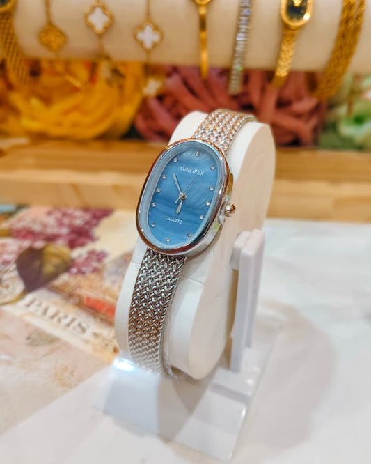 Sunlifex Quartz - Oval Mesh Watch (Silver-Blue)