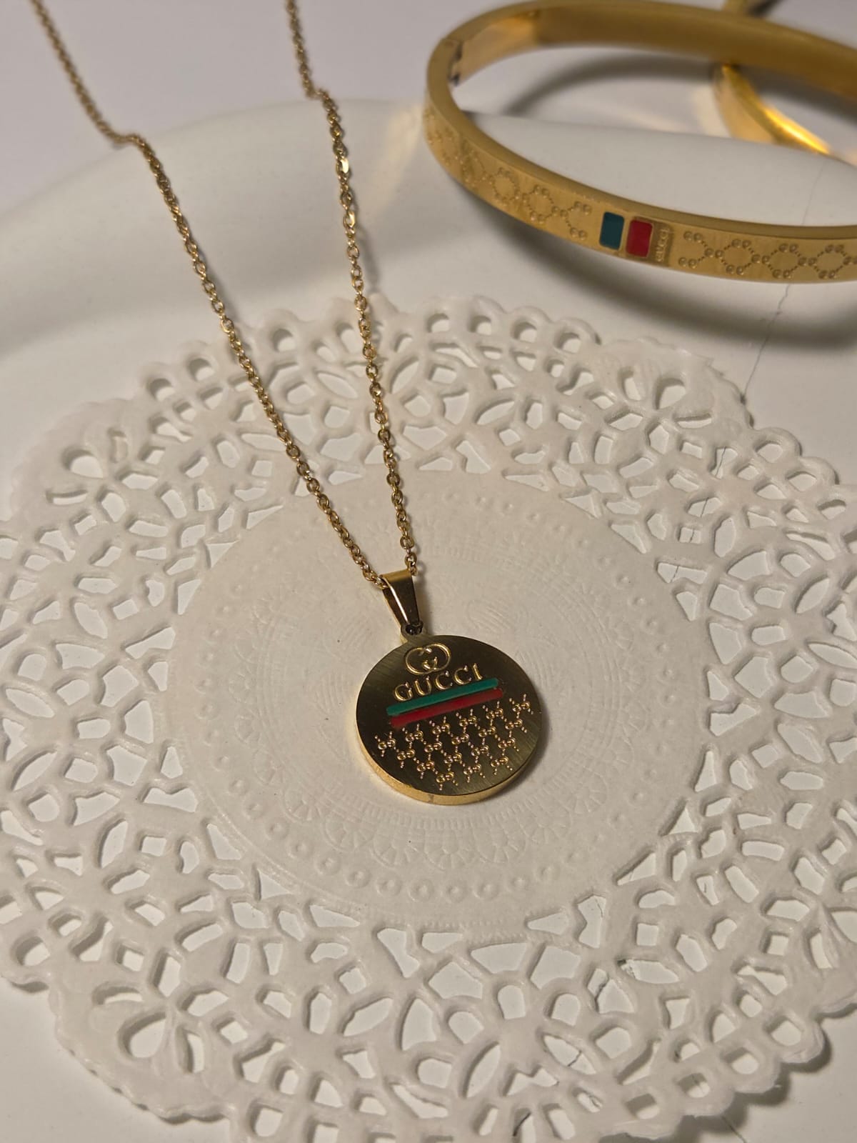 Gucci GG Logo Disc Pendant Necklace