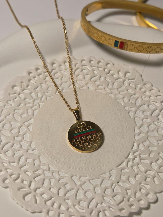 Gucci GG Logo Disc Pendant Necklace