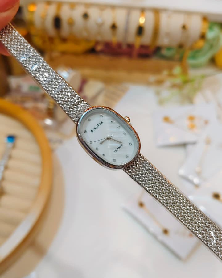 Sunlifex Quartz - Oval Mesh Watch (Silver)