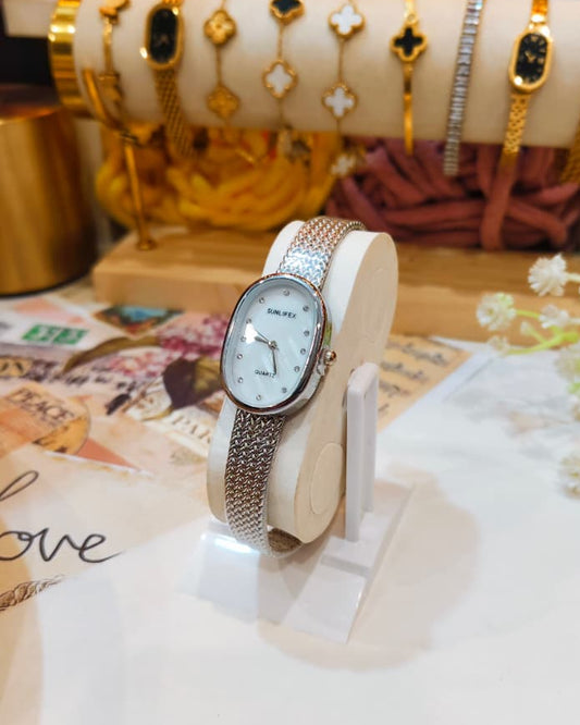 Sunlifex Quartz - Oval Mesh Watch (Silver)