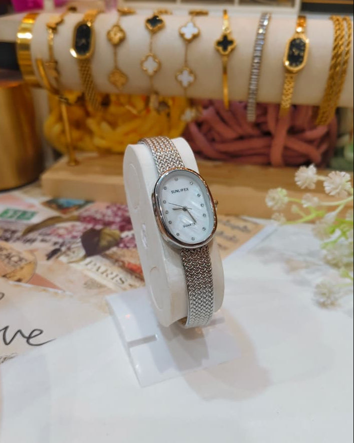 Sunlifex Quartz - Oval Mesh Watch (Silver)
