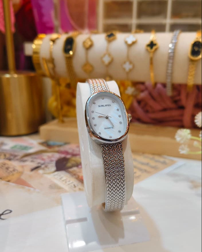 Sunlifex Quartz - Oval Mesh Watch (Silver)